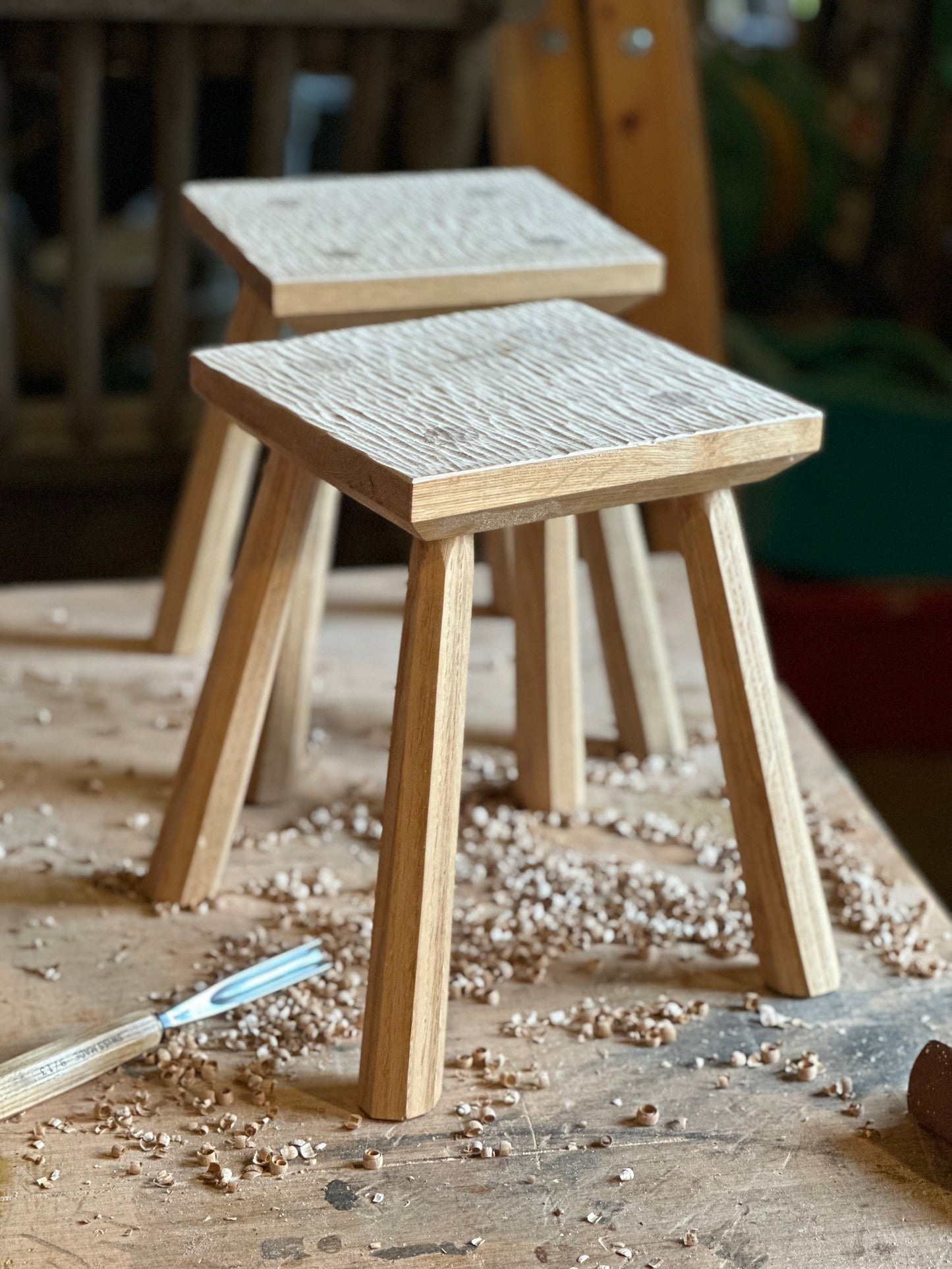 Oak Fireside Stool - textured, natural