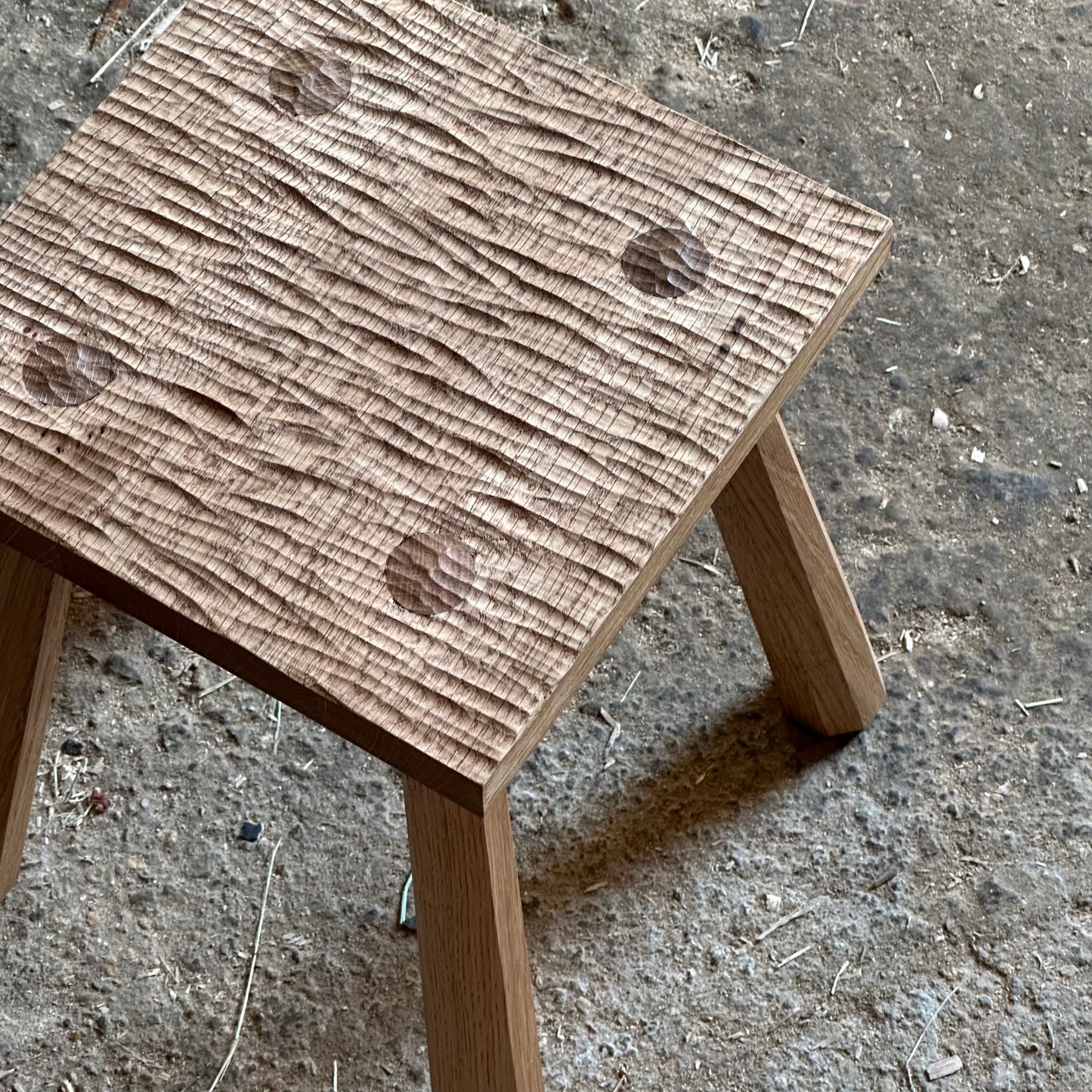 Oak Fireside Stool - textured, natural