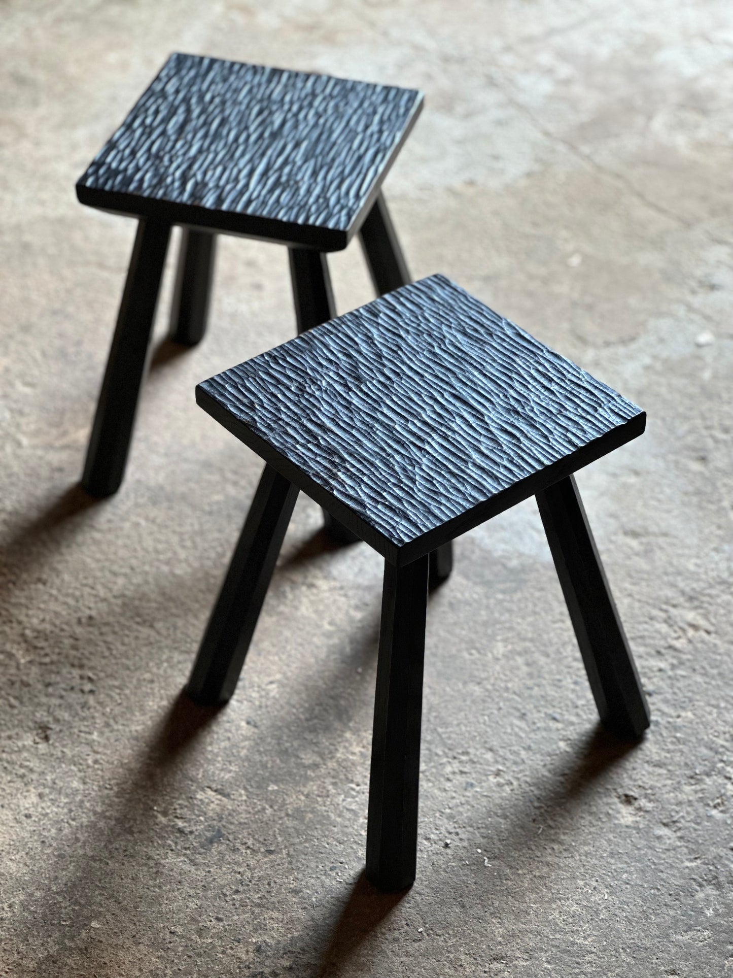 Oak Fireside Stool - textured, black