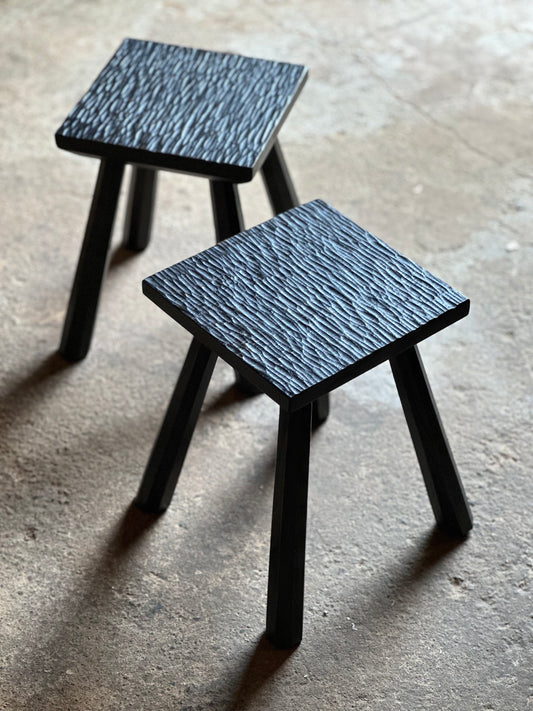 Oak Fireside Stool - Black