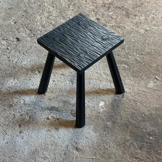 Oak Fireside Stool - textured, black